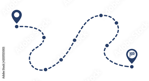route with location pins and finish line flat vector illustration