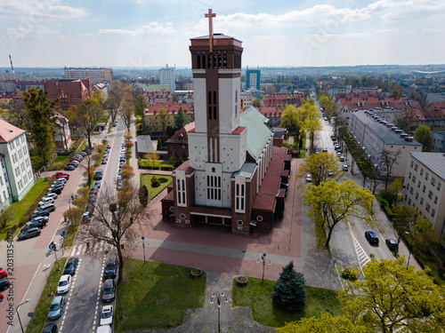 Photography High angle drone photo of the modernist Christ the King Church in Gliwice, Poland