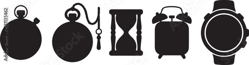 Foto Collection of timekeeping device silhouettes clock watch