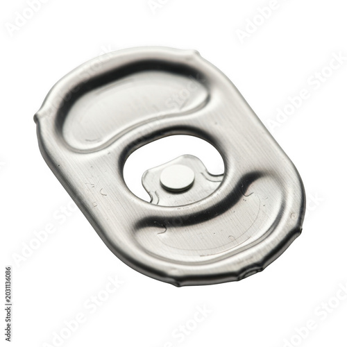 Aluminum beverage can pull tab isolated on transparent background for web, branding, and recycling concepts