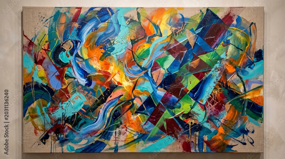 Fototapeta premium Vibrant Abstract Painting with Dynamic Shapes and Colors
