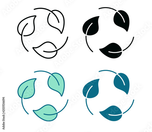 Reuse Icon. Circular leaves logo. Line, Negative, Duotone and Solid Style for Dark and Light UI, Web and Mobile Apps.