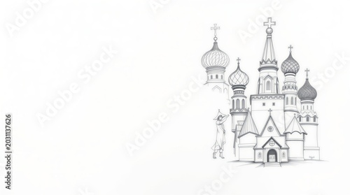 Saint basil's cathedral drawing with russian historical figure