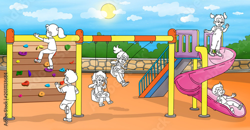 Painting activity. Children playing in the park.