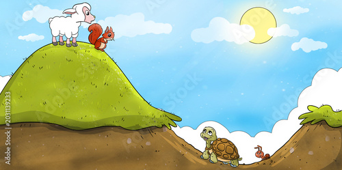 Math activity. In the pit, on the bump, high up, low down.