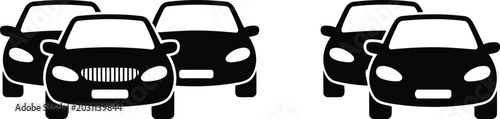 Fotografie Black cars lined up traffic jam concept vehicles vector illustration