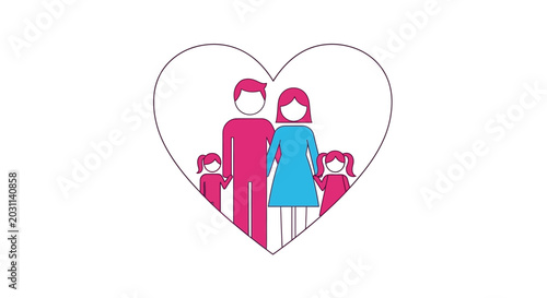 Tableau sur toile Happy Family Portrait Inside Heart Icon