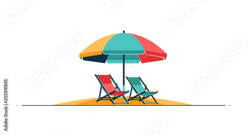 Obraz na płótnie Colorful Beach Chairs Under Umbrella.