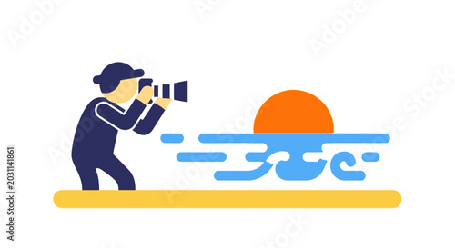 Принти на полотні Man taking photo with camera outdoors.