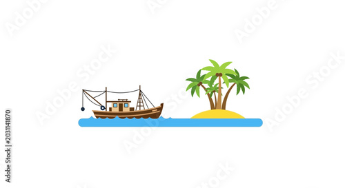 Tableau sur toile Brown Sailboat Near Palm Trees.