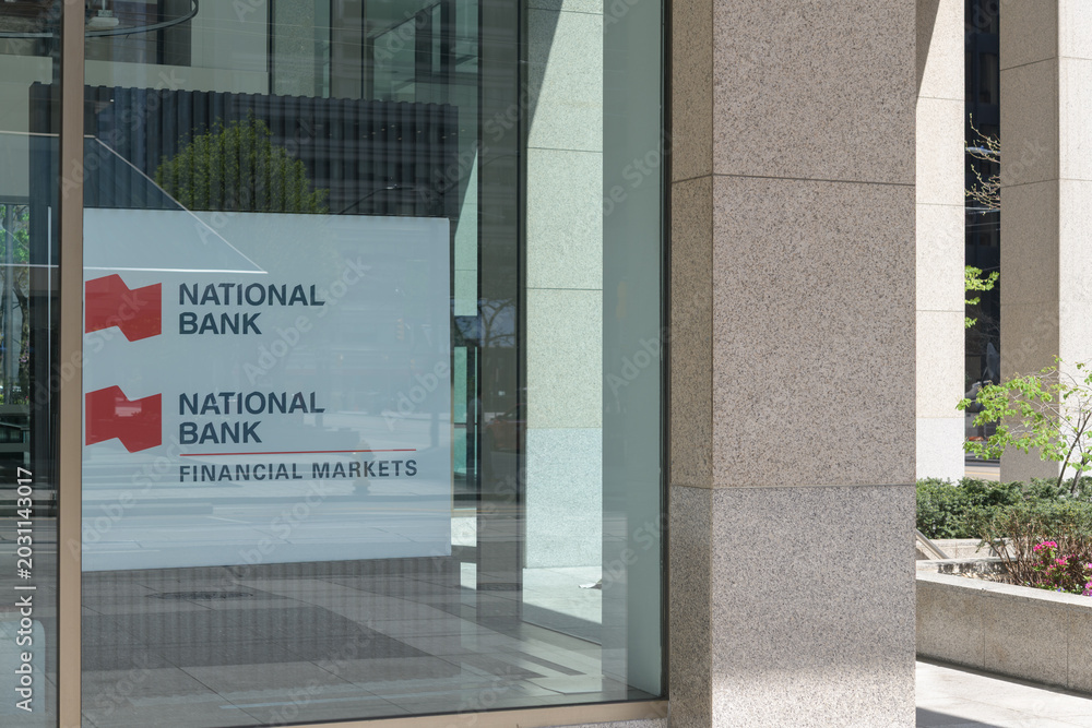 Naklejka premium sign inside National Bank - Financial Markets, The Exchange Tower, 130 King St W at York St, Toronto - First Canadian Place
