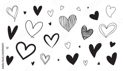 Black ink heart doodles and hand drawn scribbles collection for wedding invitations and stationery.