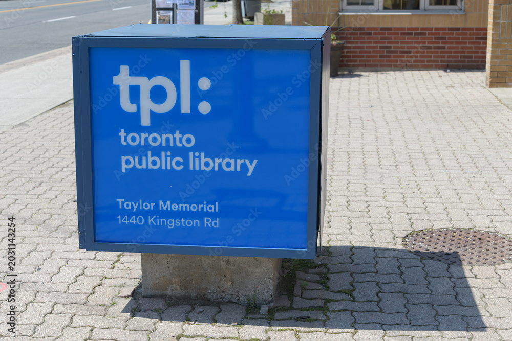 Naklejka premium roadside cube sign outside Toronto Public Library - Taylor Memorial Branch, 1440 Kingston Rd