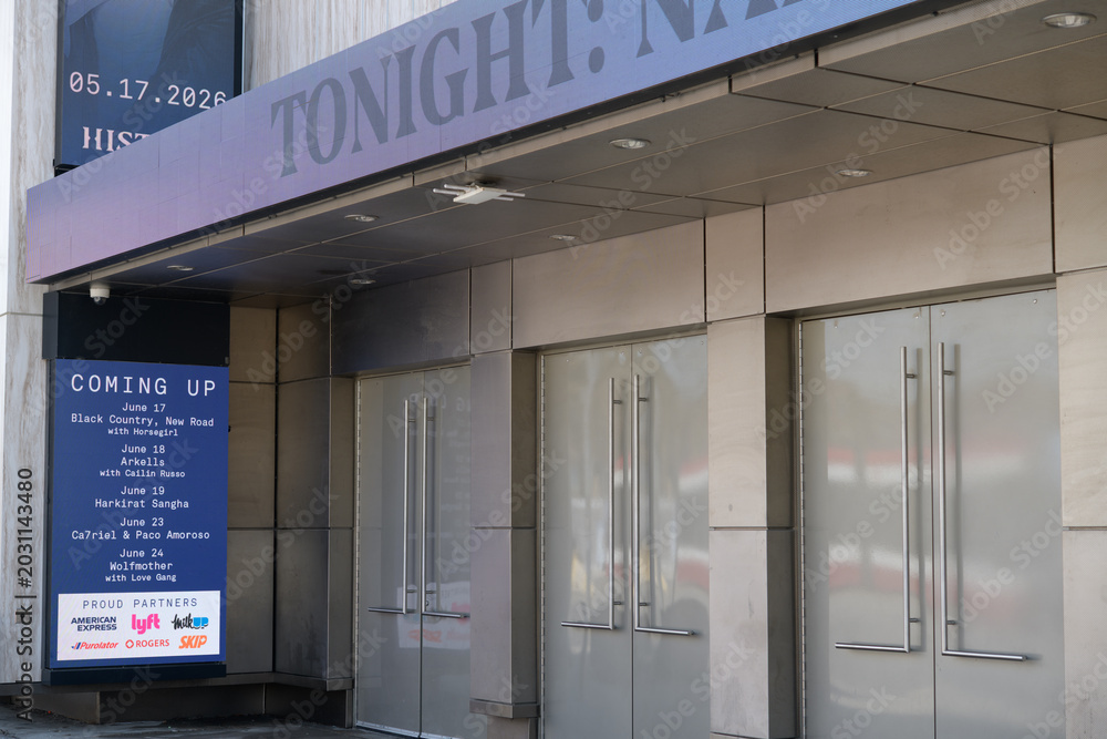 Naklejka premium electronic announcement board outside HISTORY, an entertainment venue, located at 1663 Queen St E, Toronto