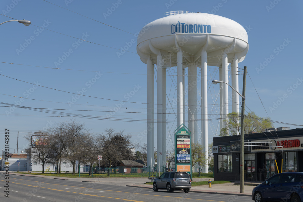 Naklejka premium wide, distant view of Warden Water Tower located at 17 Civic Rd, Scarborough, Toronto