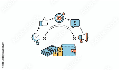 Schilderij op canvas Online marketing budget control digital advertising spending finance concept vec