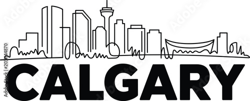 Tableau sur toile Calgary, alberta city skyline illustration featuring modern urban buildings, lan