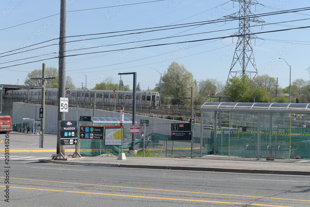 Naklejka premium construction upgrades at Warden, Line 2 subway station, located at 701 Warden Av, Scarborough, Toronto
