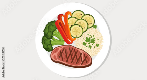 Schilderij op canvas Grilled Steak with Vegetables on Plate.