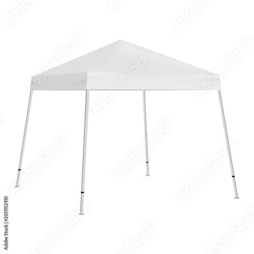 Blank pop up canopy tent mockup with slanted legs, side view, isolated on white background. Template for exhibitions, trade shows, festivals, outdoor advertising and promotional graphics