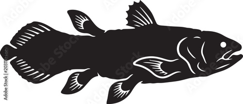 Canvas Print Black silhouette of a coelacanth fish a primitive lobe-finned fish isolated on a
