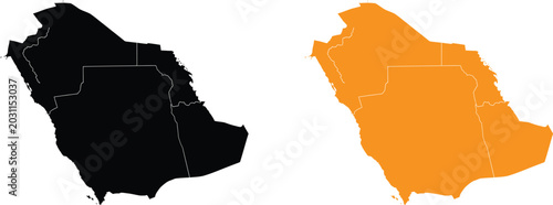 Photos Map of saudi arabia with regional borders in black and orange colors Vector
