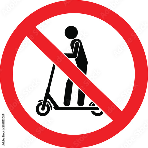 No electric scooter allowed sign with a person riding a scooter icon Vector