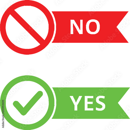 Red no symbol and green yes check mark icon set for business approval or rejection Vector