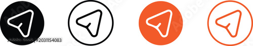 Fotografie four telegram send arrow circle icons in black orange outline and solid styles f