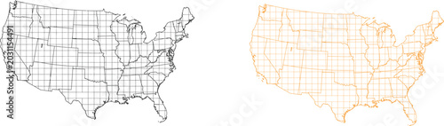Cuadro en lienzo United states map outline with grid lines and highlighted east coast states Vect
