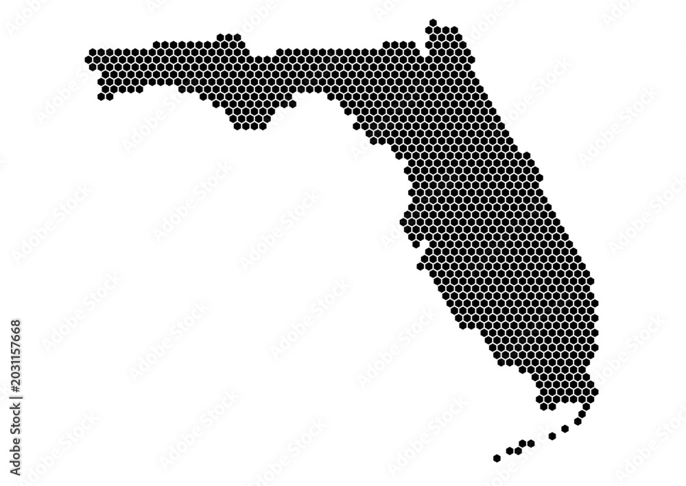 Obraz premium Florida US State Map Black Hexagon Grid Transparent Vector A4 Landscape Geography Technology Data Network Silhouette Poster Design