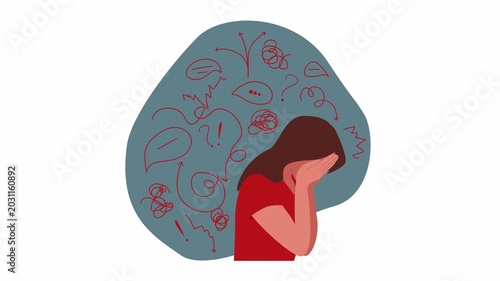 Stress, search for answers, internal dialogue , mental disorder . The woman covered her face with her hands in despair .