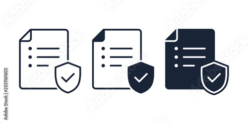 Secure Document Checklist Icon with Shield and Checkmark Symbol. File Protection. Vector Illustration