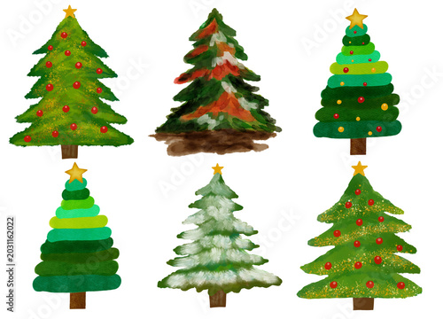 Hand Drawn Christmas Tree Clipart Set Isolated on Transparent Background for Holiday Cards, Invitations and Festive Design Projects
