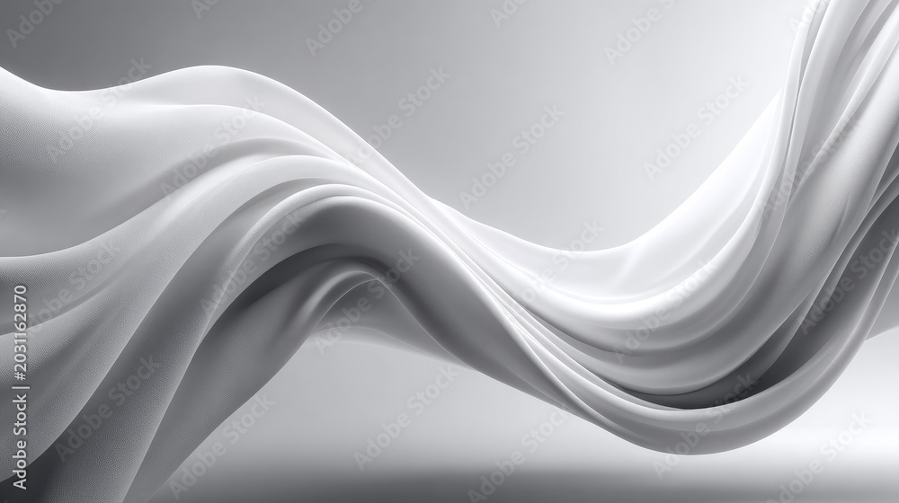 Obraz premium White abstract fabric flowing dynamically with gentle curves and shadows, creating a smooth, clean background representing purity, modern elegance, and fluid movement