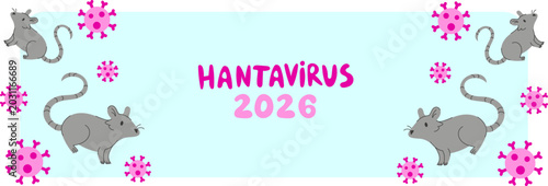 Cuadro en lienzo Framed slide background showing pink flying mice and pathogens on both margins over a blue base