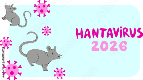 Tableau sur toile Cool-toned presentation backdrop with pink flying mice and virus cells clustered on the left of a blue background