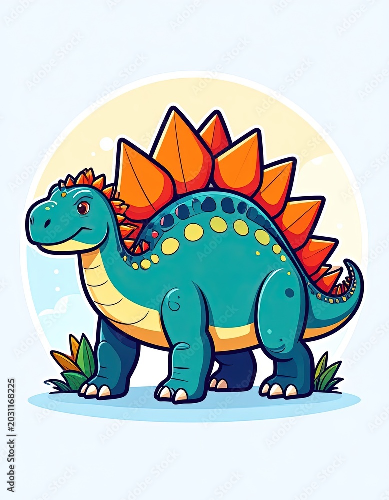 Naklejka premium Colorful cartoon dinosaur illustration for kids.