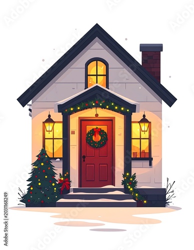 Cozy house with Christmas decorations outside.