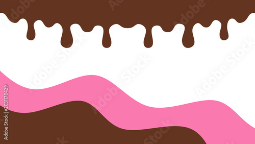 Bild auf Leinwand Sweet melting chocolate and pink strawberry icing glaze background