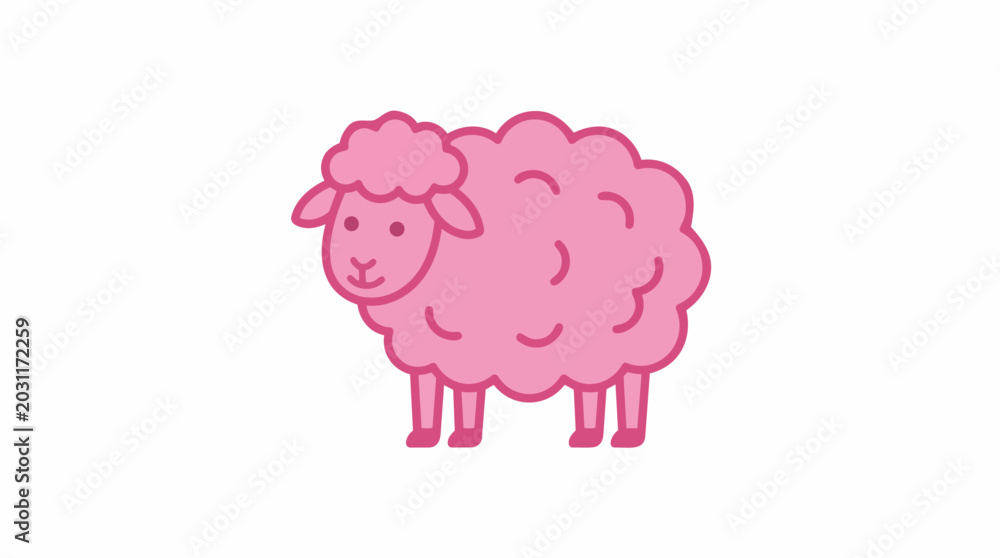 Obraz premium Pink sheep icon. Minimalist farm animal vector graphic