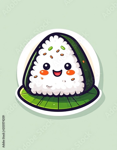 Cute Sushi Character on Green Leaf.