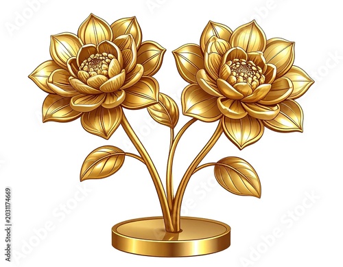 Golden Metallic Lotus Flower Sculpture Decor.
