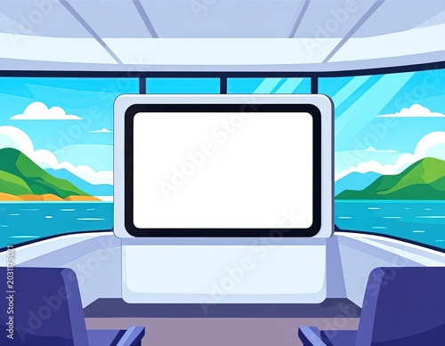 Digital billboard on ferry boat deck.