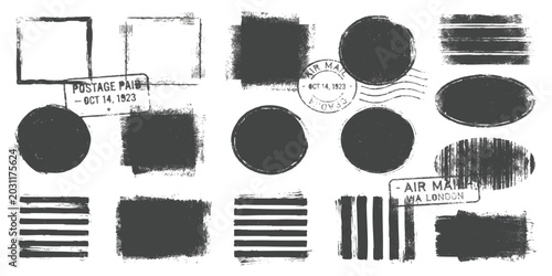 Fotografija Retro postal postmark cancellation stamps set with grunge texture layouts