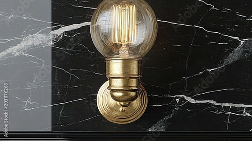 Wall light fixture set against a marble pattern wall