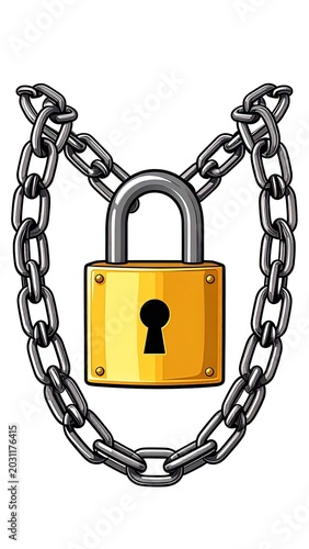 Golden padlock with metal chain security.