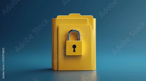 Yellow folders with a padlock on a blue gradient