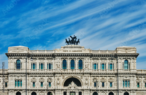 The Palazzo di Giustizia (Palace of Justice) Designed by architect Guglielmo Calderini and constructed between 1888 and 1910, which serves as the seat of the Supreme Court of Cassation, Rome, Italy 