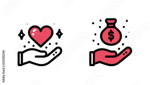 Heart and Money Bag Icons
